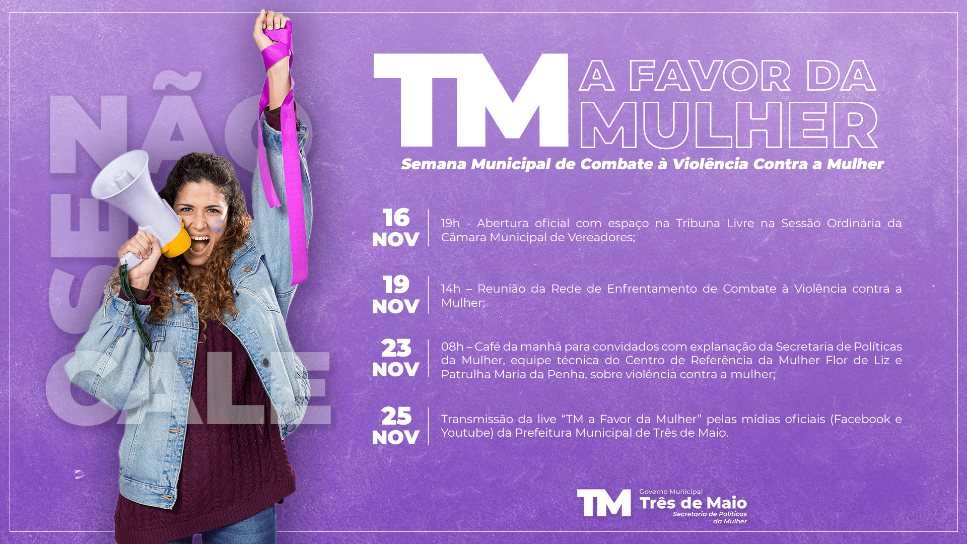 SEMANA MUNICIPAL DE COMBATE À VIOLÊNCIA CONTRA A MULHER INICIA DIA 16 DE NOVEMBRO